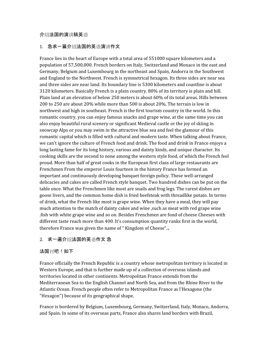 介绍法国的演讲稿英语_第1页