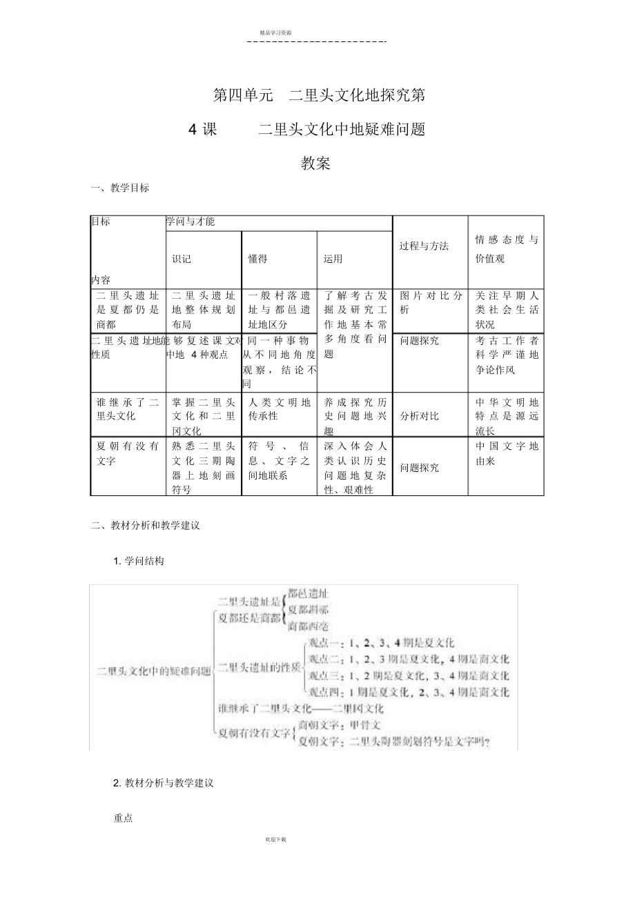 2022年普通高中历史《二里头文化中的疑难问题》教案_第1页