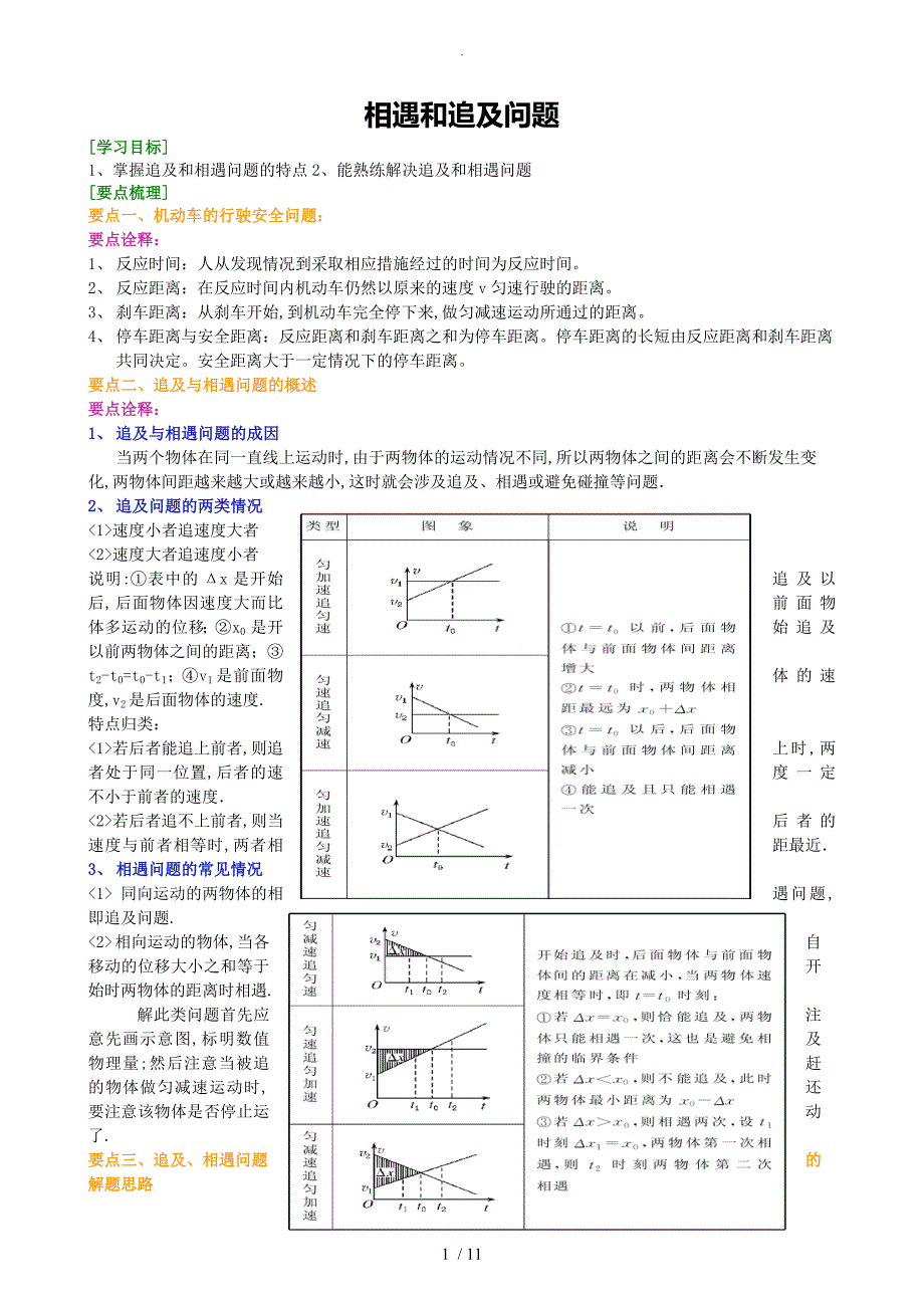 高中一年级物理相遇和追和问题(含详细讲解)_第1页