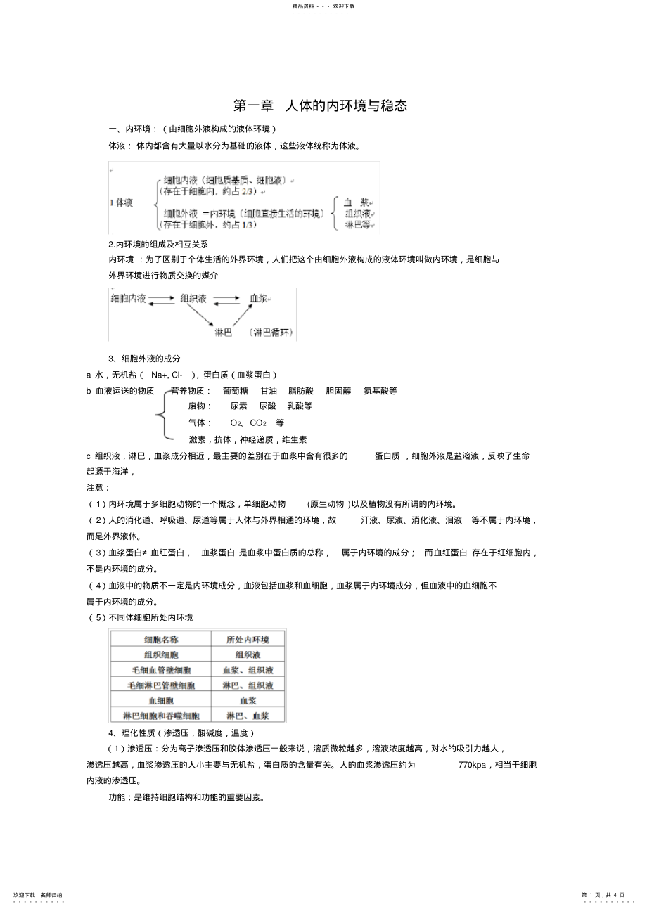 2022年高中生物必修三第一章人体的内环境与稳态知识点2_第1页