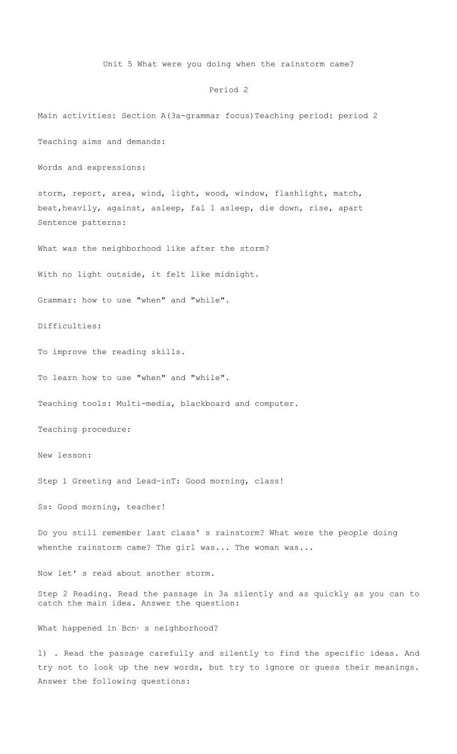 Unit5SectionA(3a-grammarfocus)教案- 人教版八年级下册英语_第1页