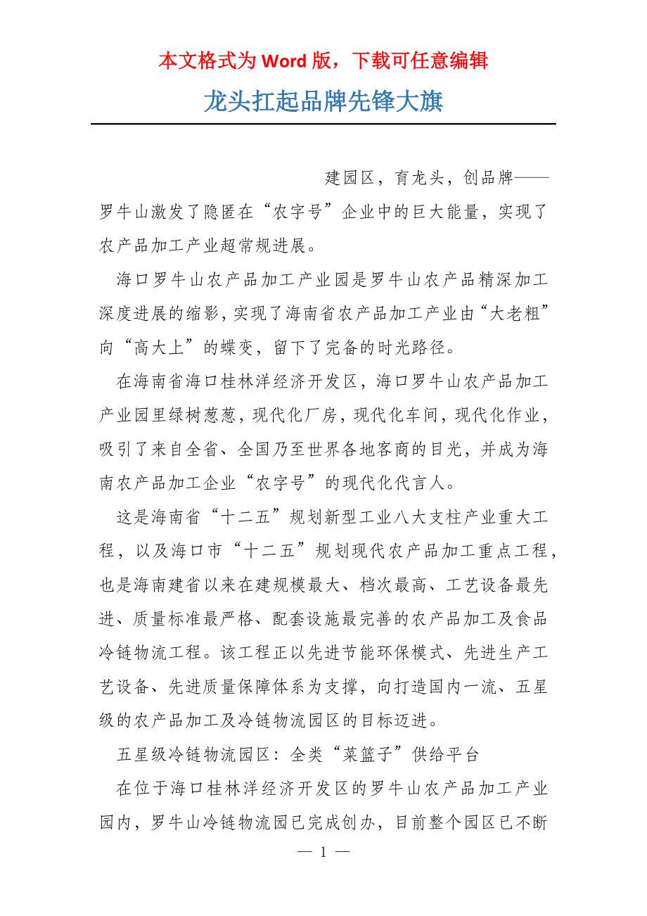 龙头扛起品牌先锋大旗_第1页