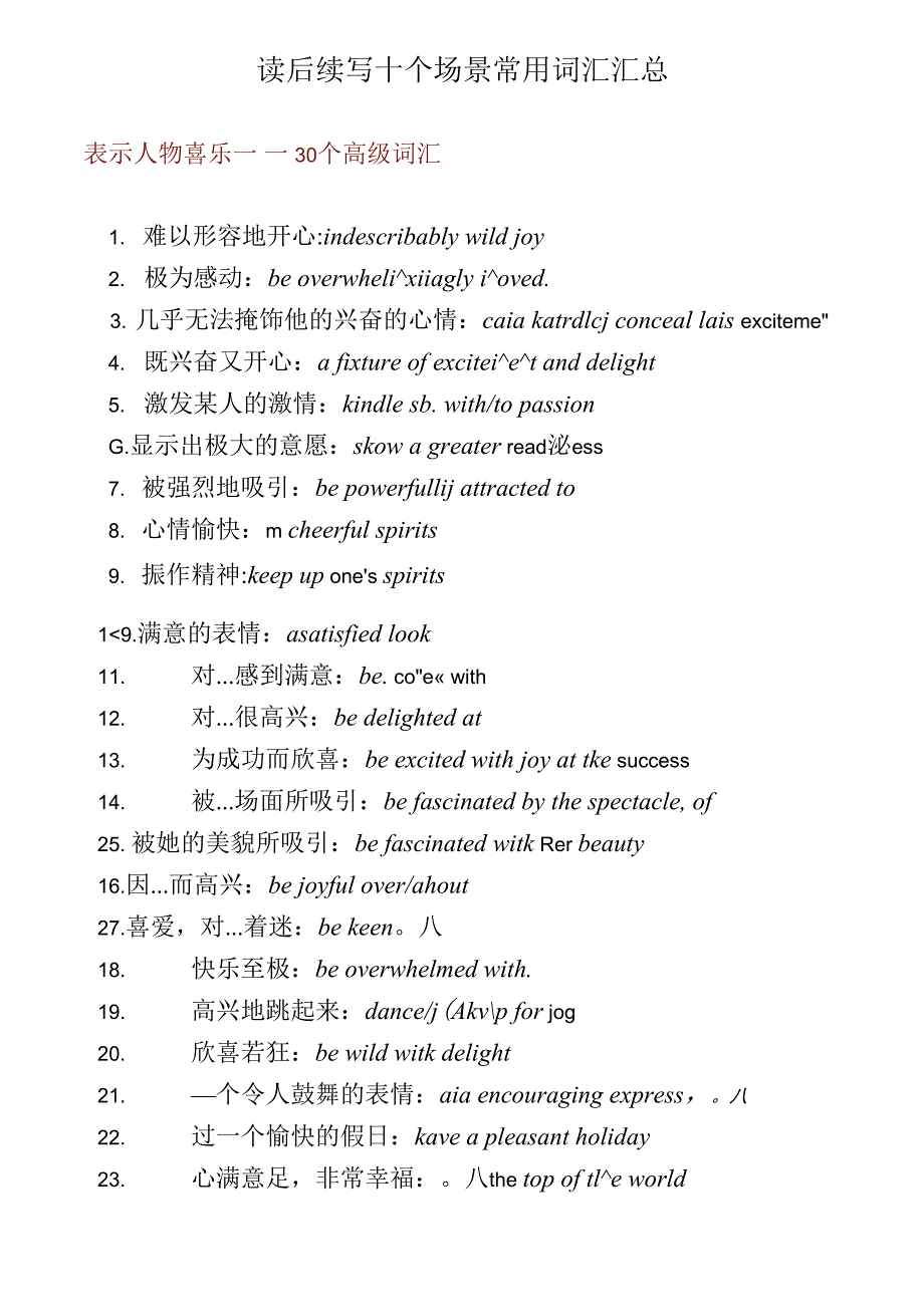 读后续写10个场景常用词汇汇总_第1页