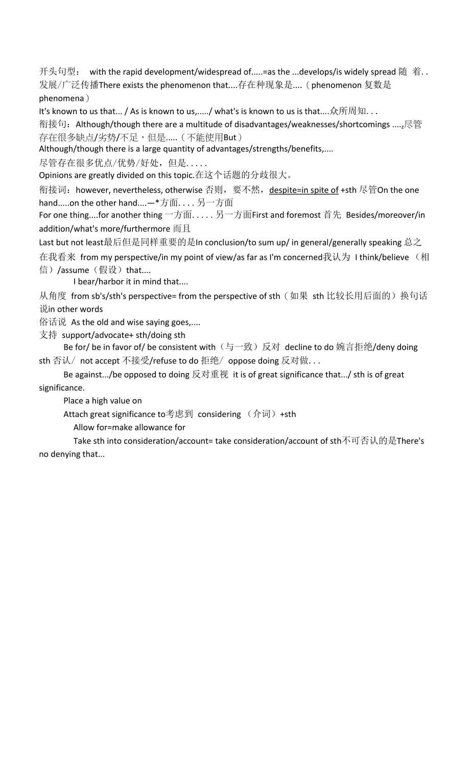 正反论证作文套句-高考英语作文备考_第1页
