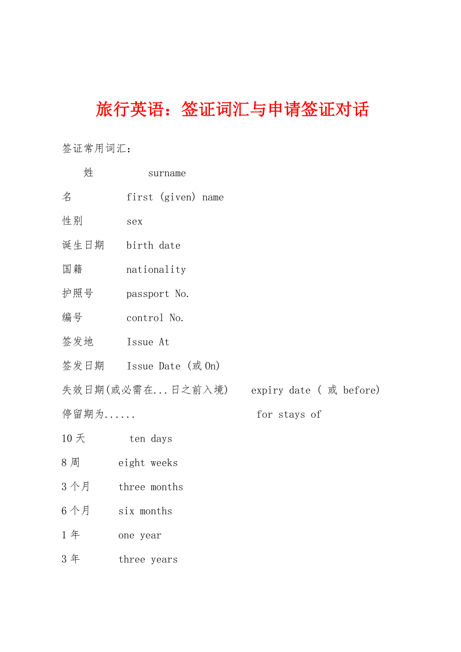 旅行英语：签证词汇与申请签证对话_第1页