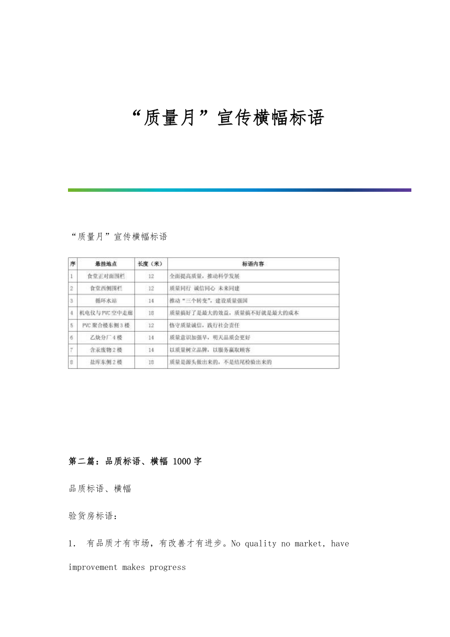 质量月宣传横幅标语_第1页