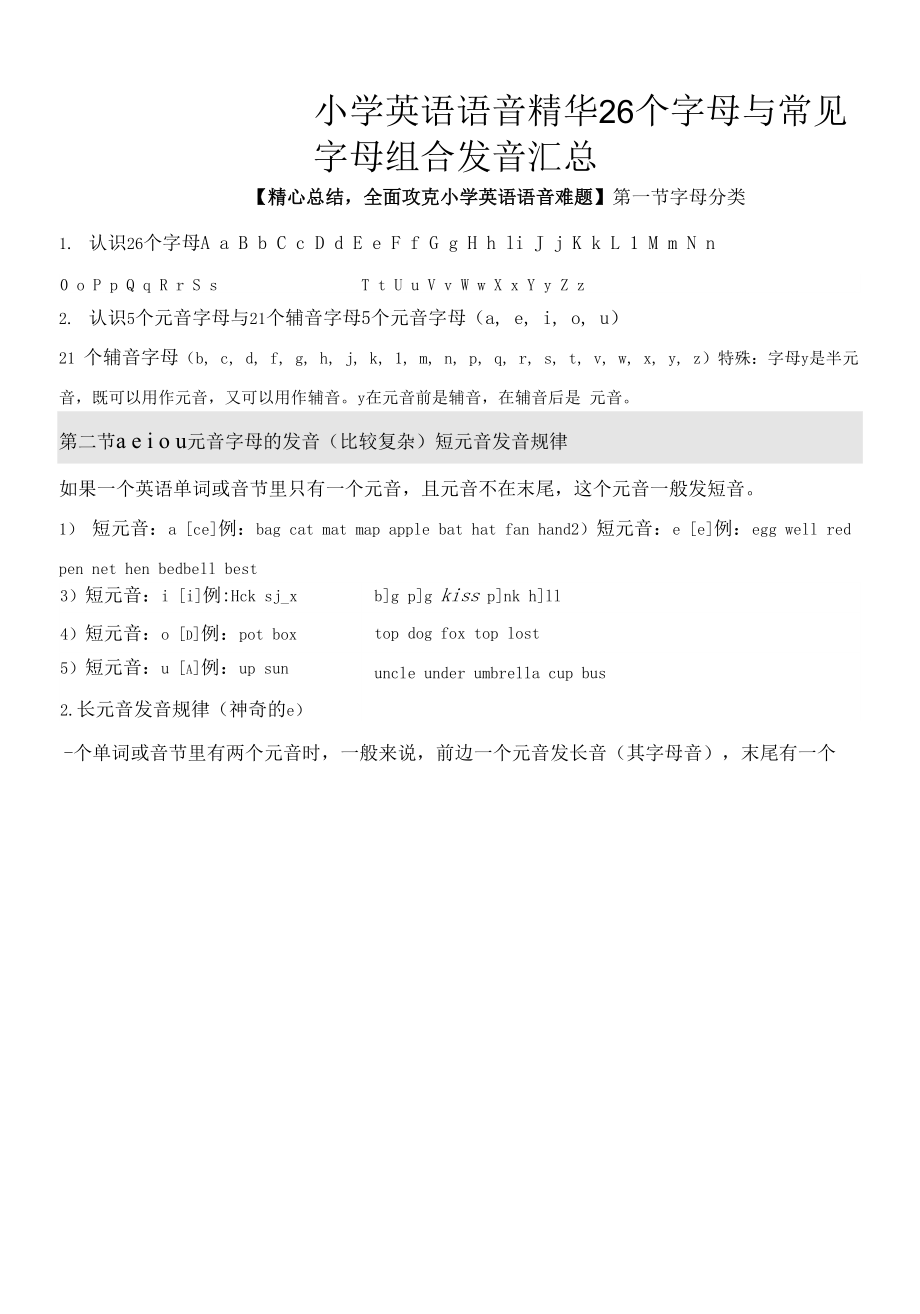 小学英语语音知识点汇总（ 精华打印版）_第1页