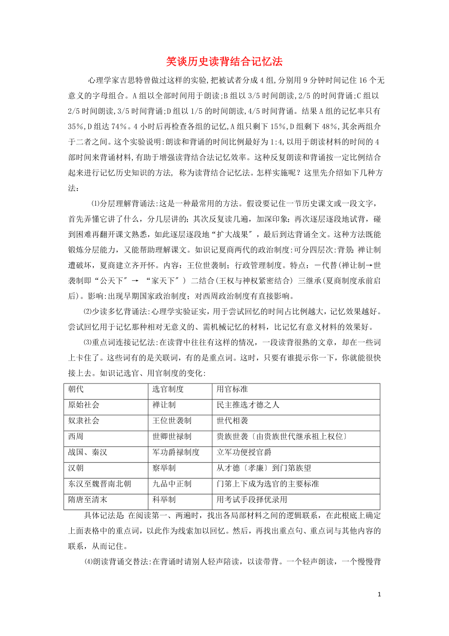 高中历史之教学教研历史巧记系列之39笑谈历史读背结合记忆法素材_第1页