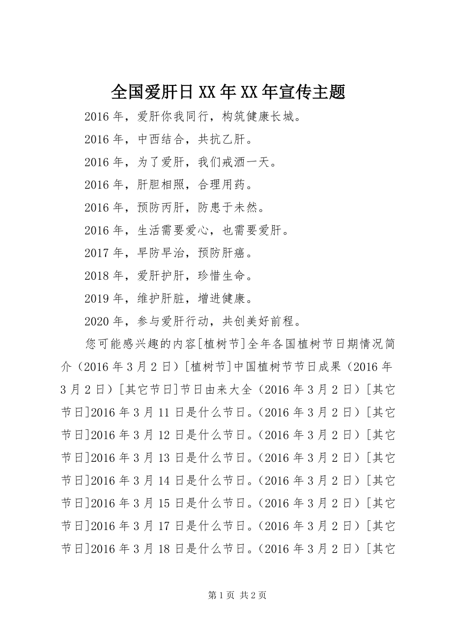 全国爱肝日XX年XX年宣传主题_第1页