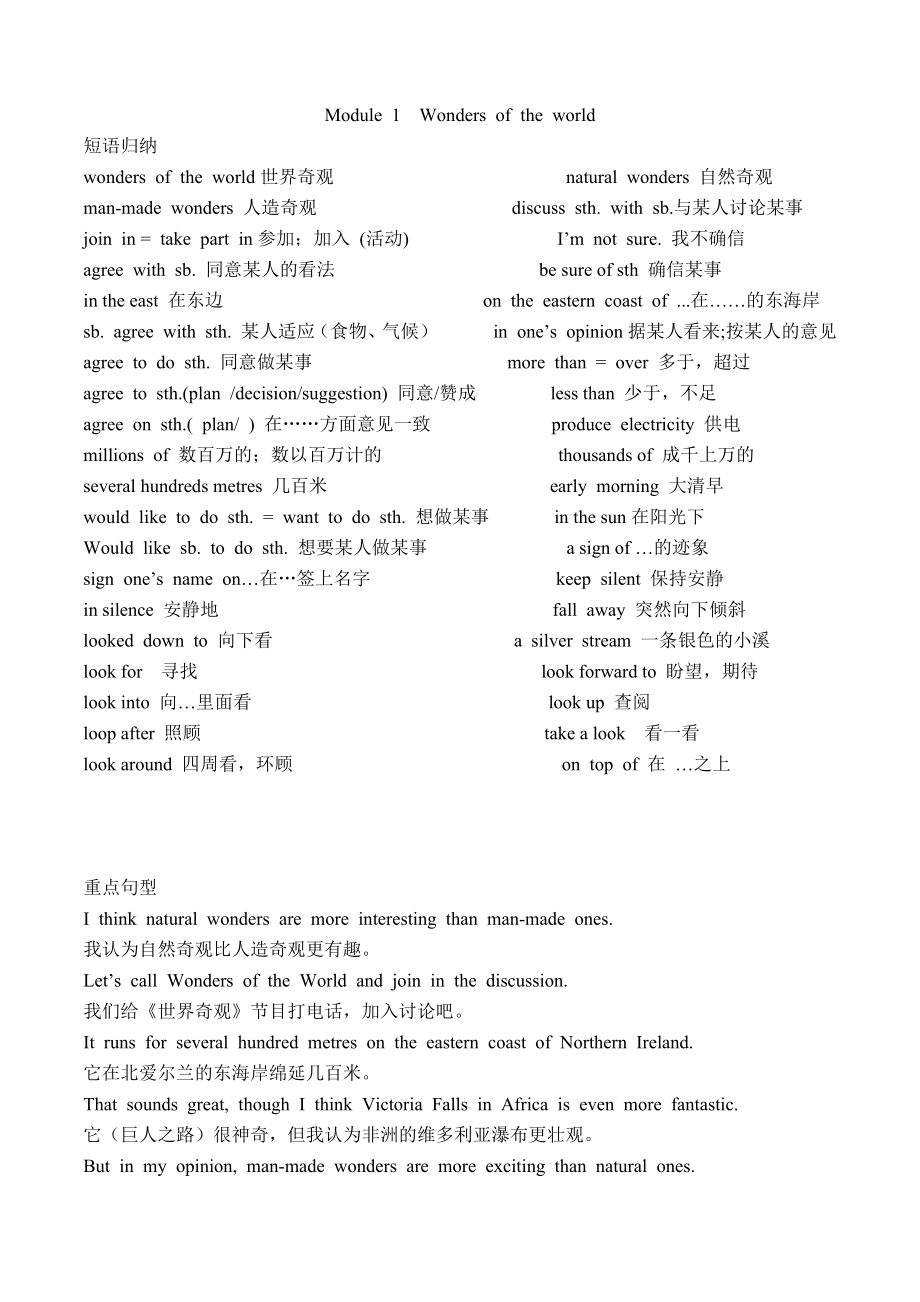 新版外研九上英语Module1-Wonders-of-the-world-重点知识整理_第1页