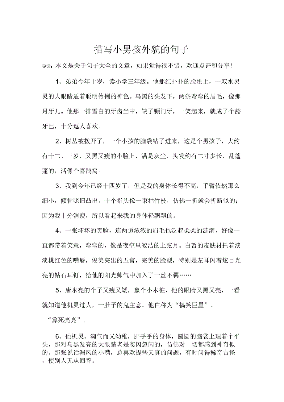 《描写小男孩外貌的句子》_第1页
