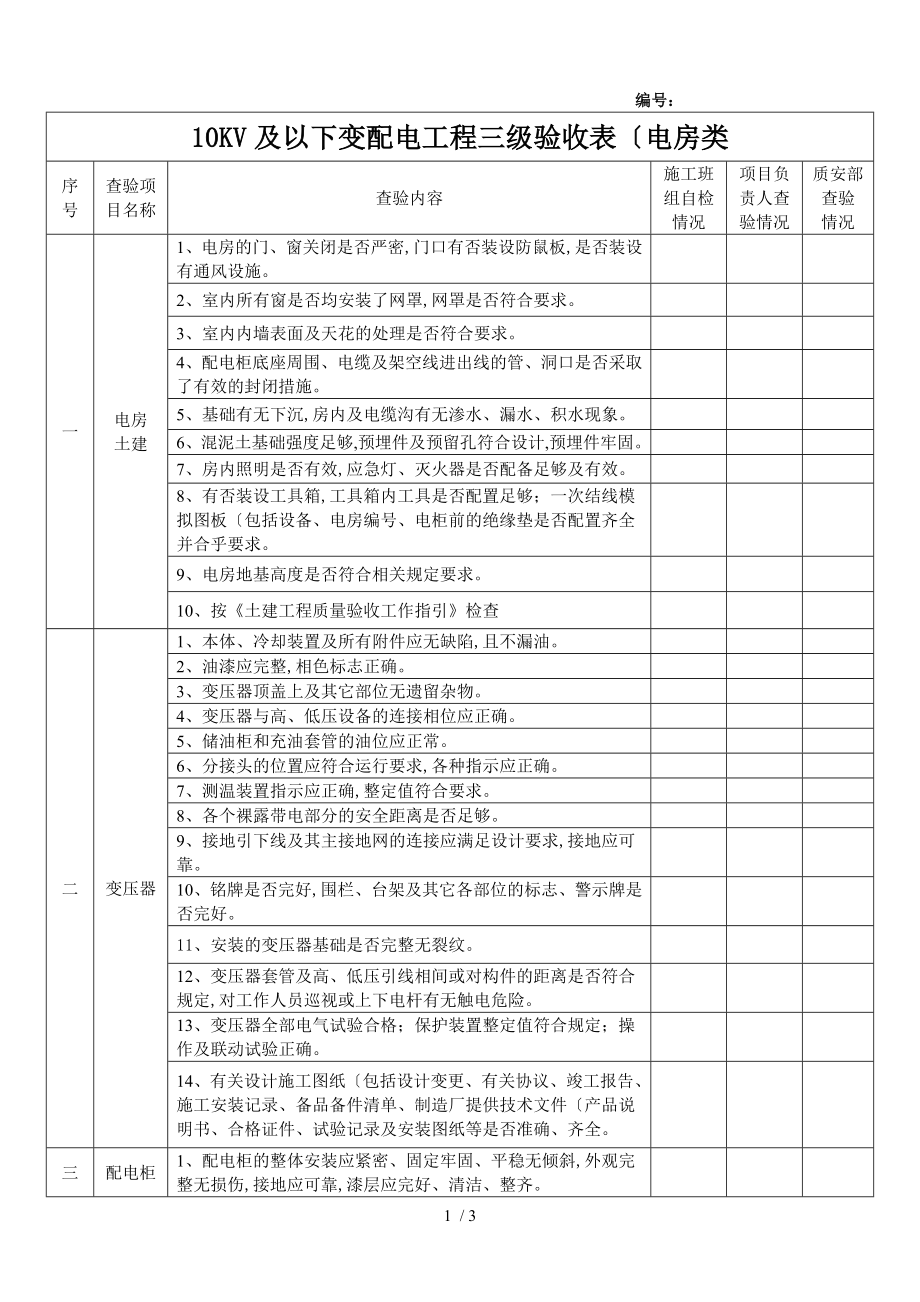 电房类验收表格模板_第1页