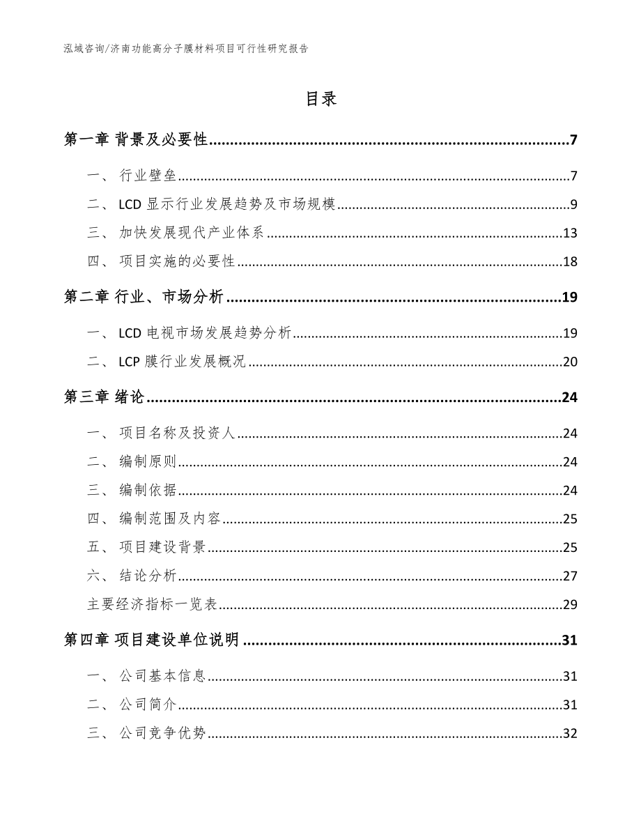 济南功能高分子膜材料项目可行性研究报告（范文模板）_第1页