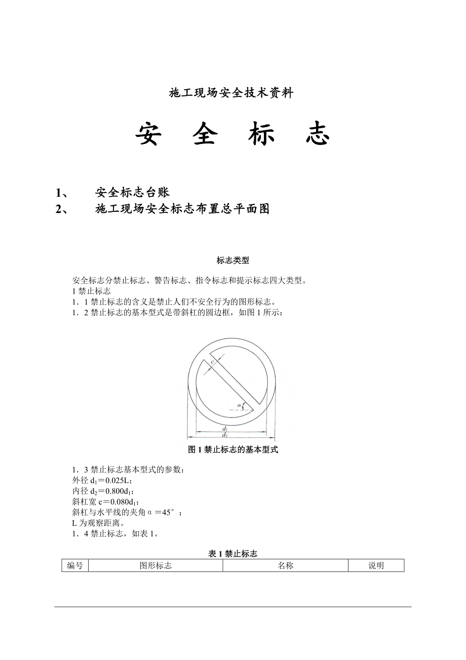 施工现场安全技术资料：安全标 志_第1页