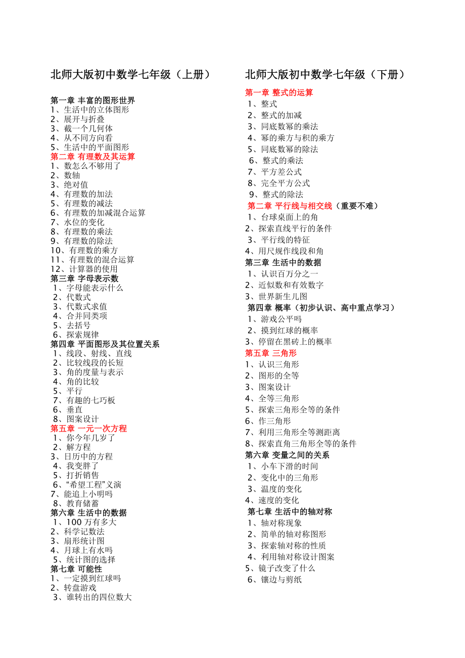 初中数学目录-北师大版_第1页