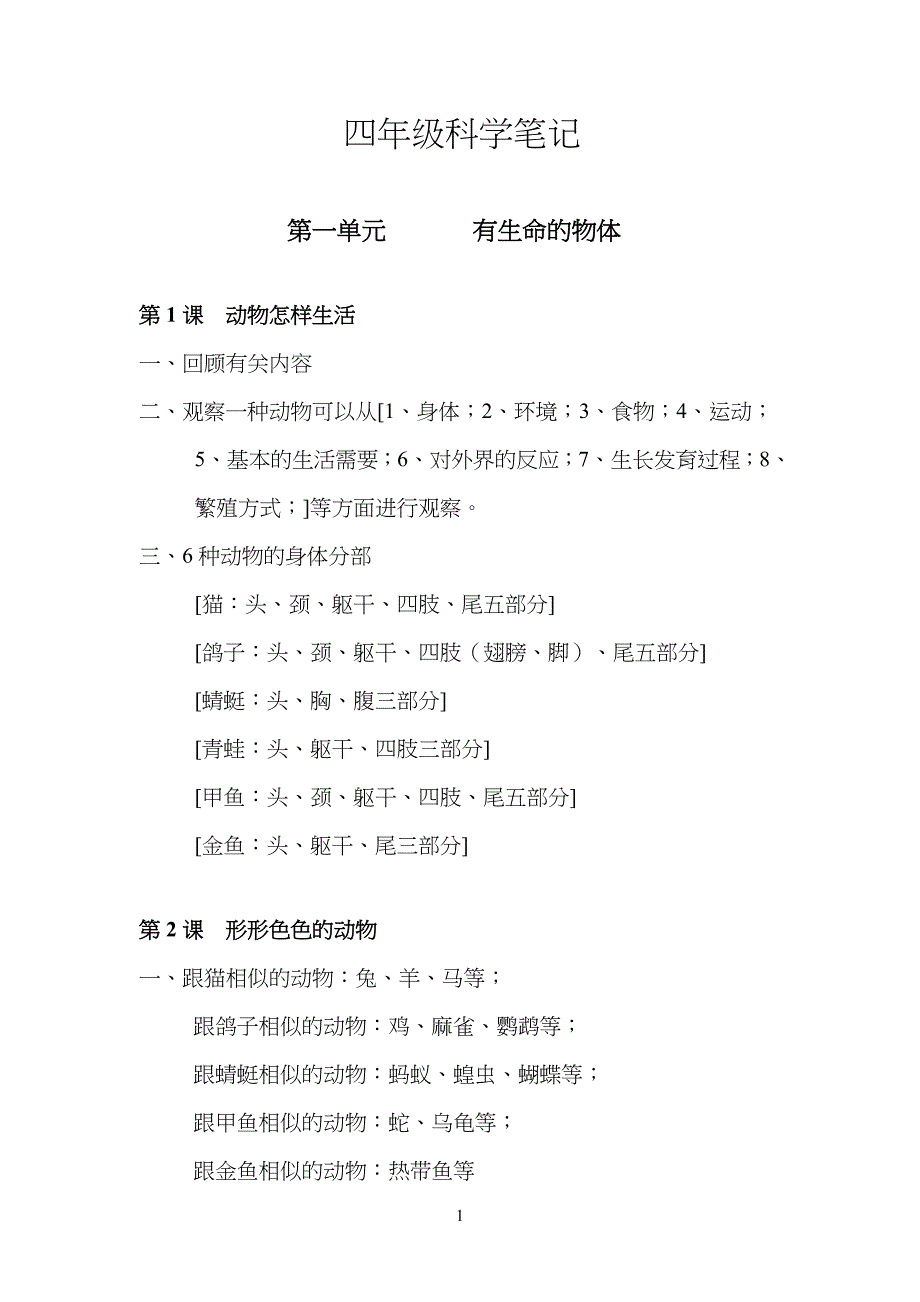 小学四年级上册科学笔记_第1页