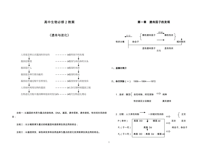 生物人教版中学高中必修2-遗传与进化必修2遗传与进化教案(全套)_第1页