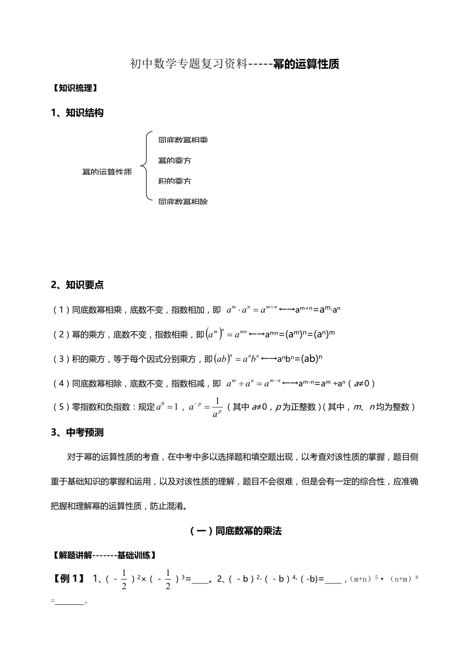 初中数学专题复习资料-----幂的运算性质_第1页