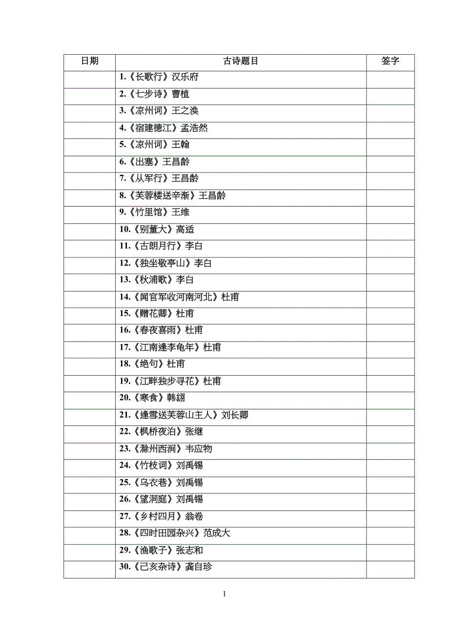 小学四年级必背古诗30首_第1页