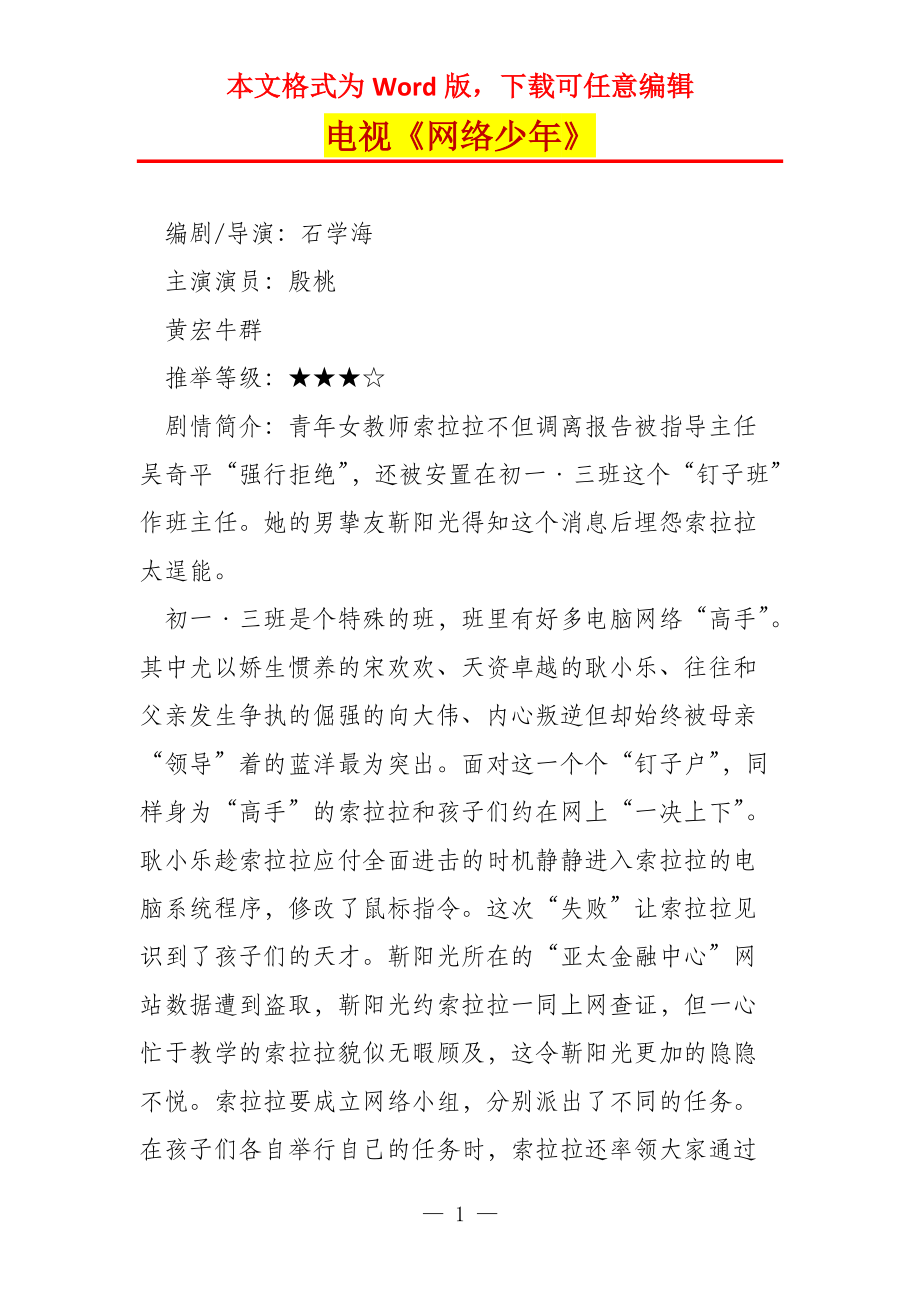 电视《网络少年》_第1页