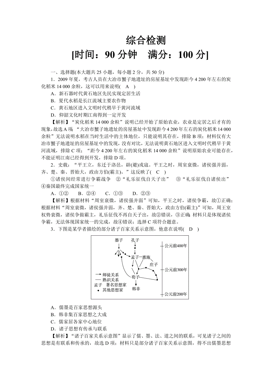 高一历史部编版必修上册高效精练综合检测-含解析_第1页