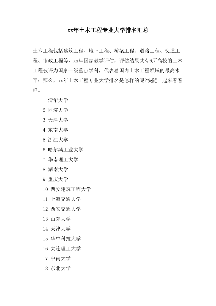 土木工程专业大学排名汇总_第1页