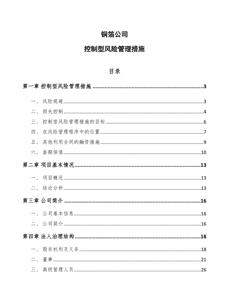 铜箔公司控制型风险管理措施_第1页