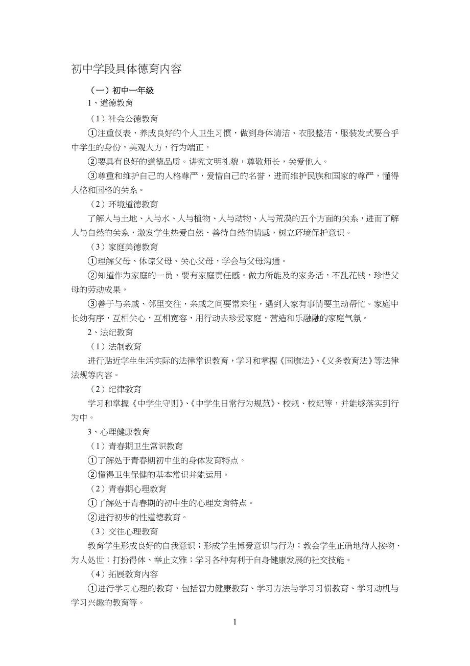 重点初中学段具体德育内容_第1页