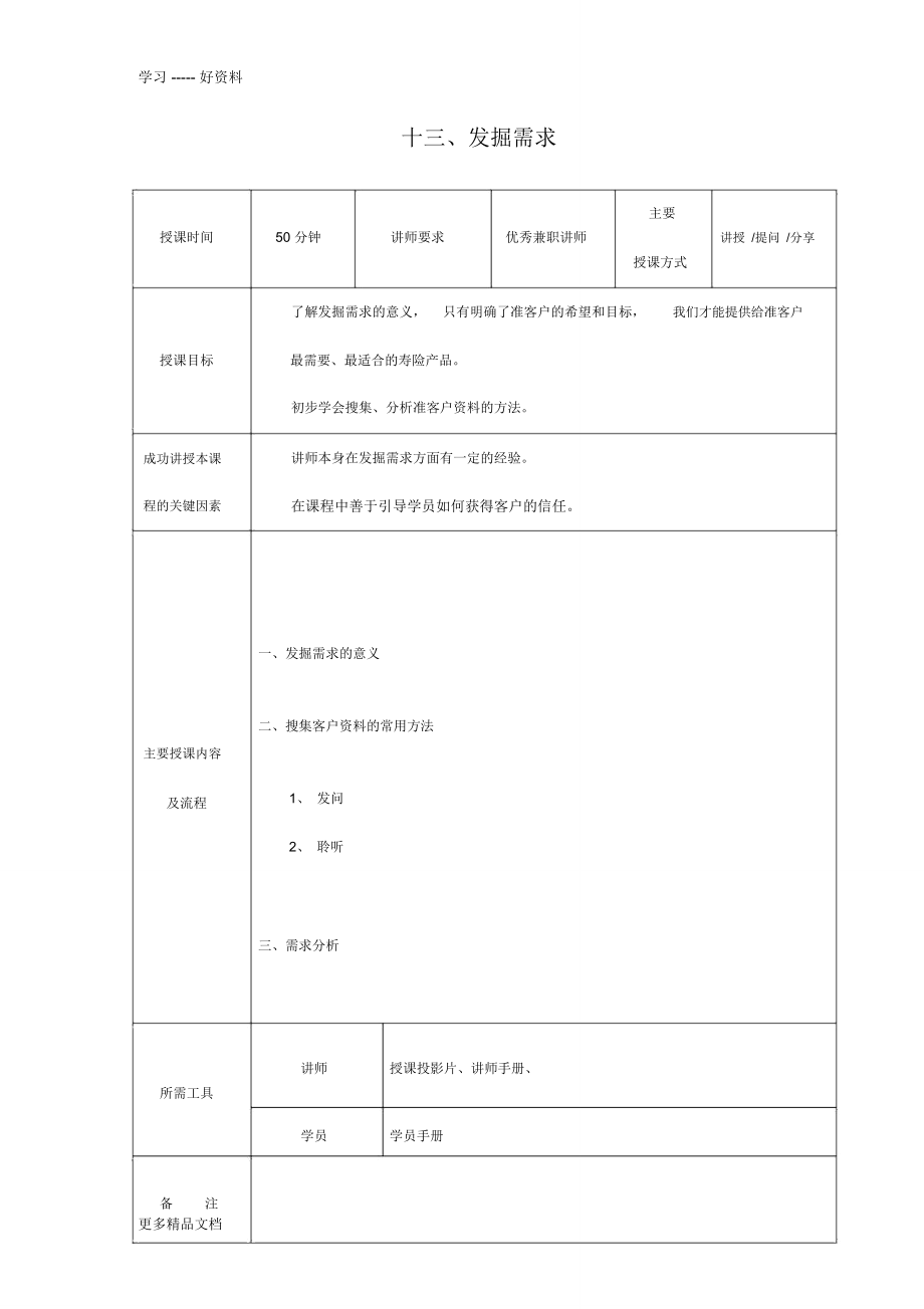 13.岗前-发掘需求-讲师手册讲课稿_第1页