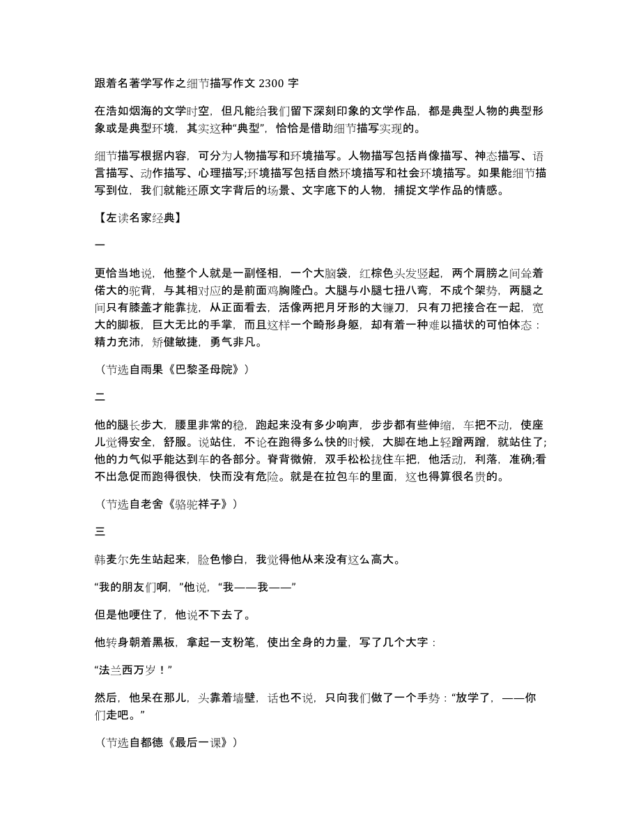 跟着名著学写作之细节描写作文2300字_第1页