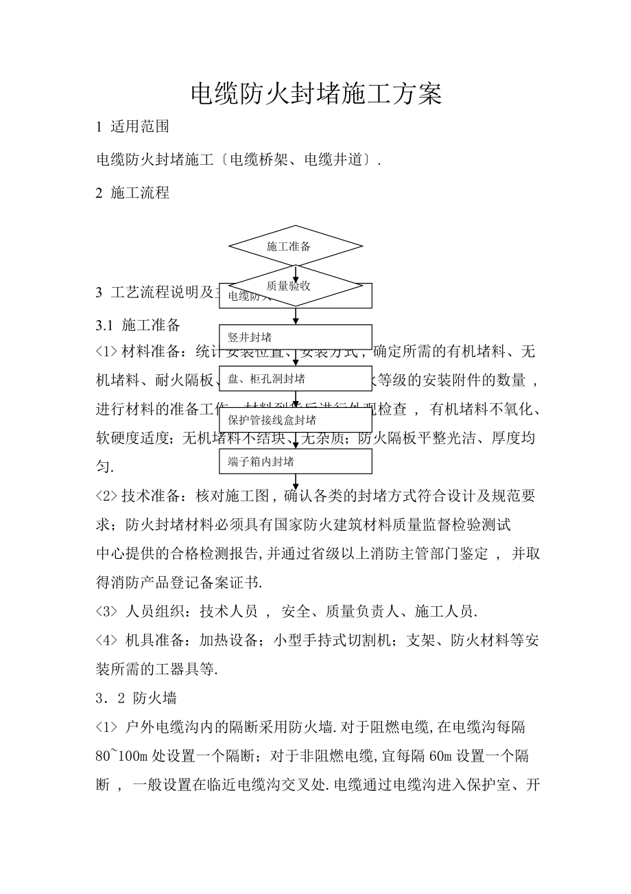 电缆防火封堵施工工艺设计说明_第1页