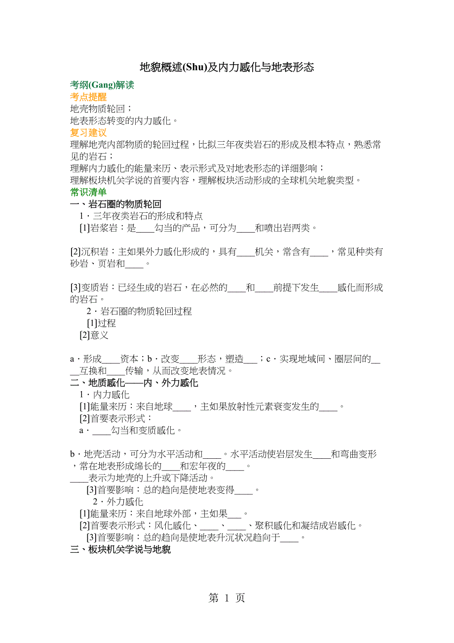 地貌概述及内力作用与地表形态(知识讲解)_第1页
