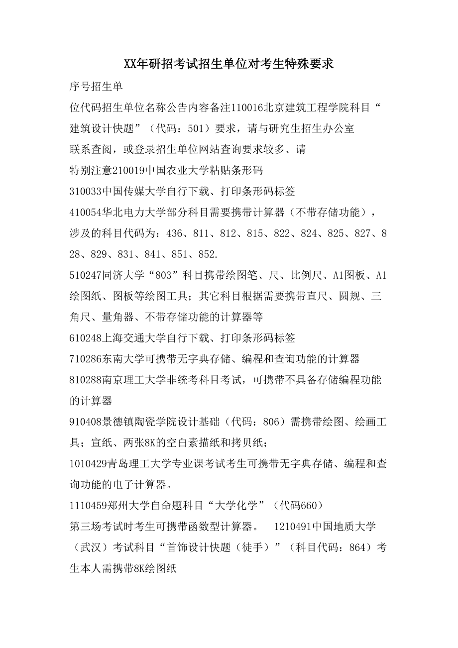 研招考试招生单位对考生特殊要求_第1页