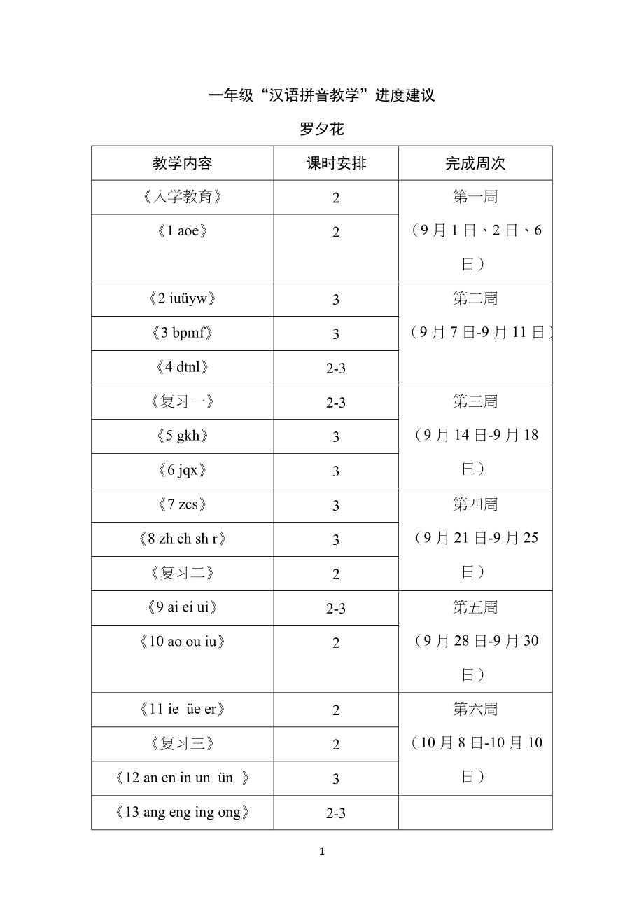 小学一年级汉语拼音教学进度建议_第1页