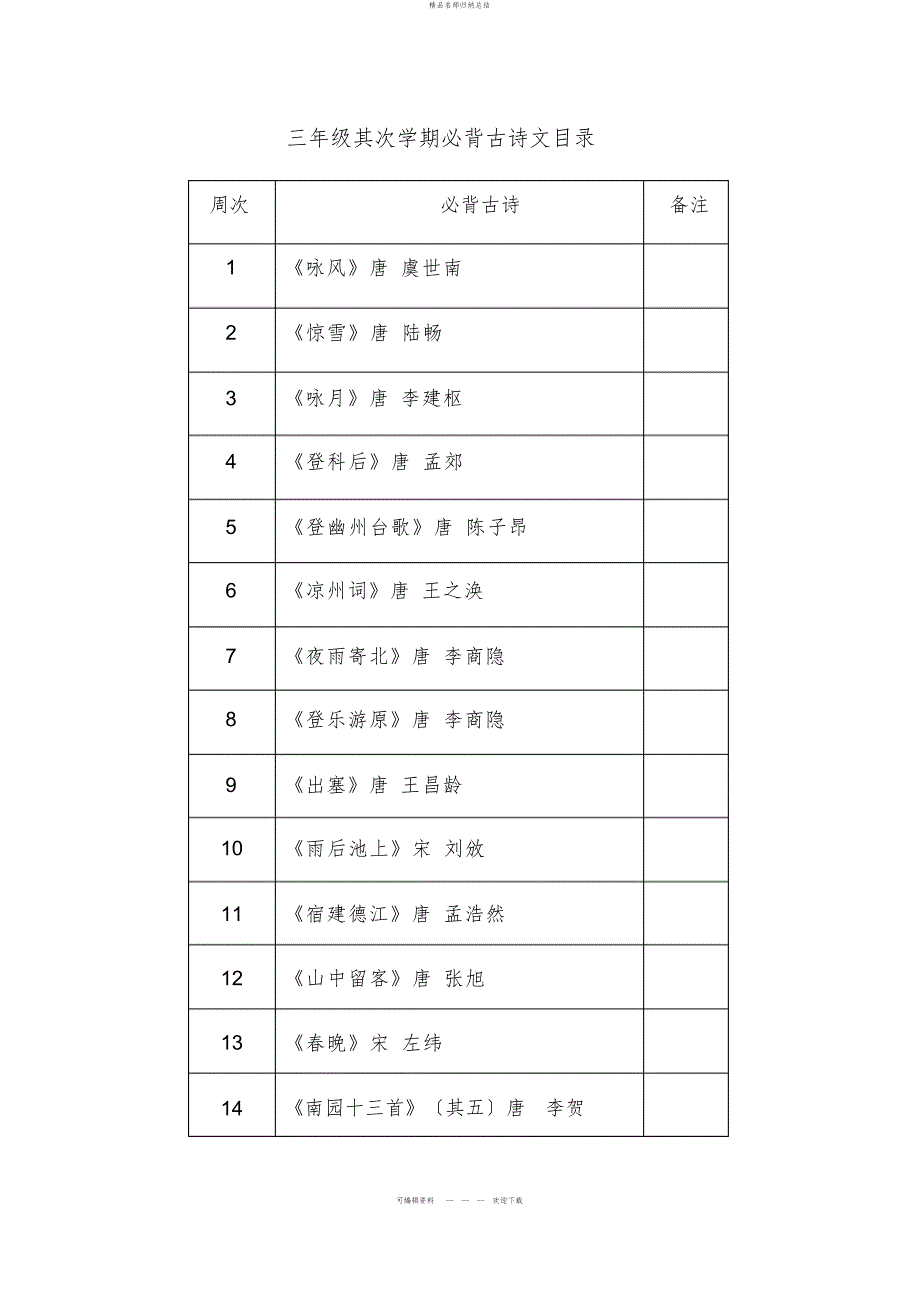 人教版新版三级下学期必背古诗_第1页