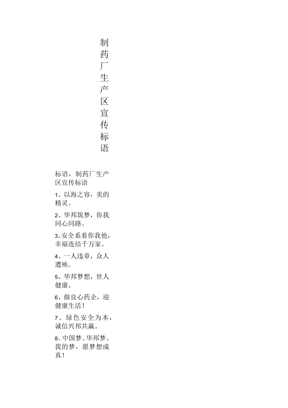制药厂生产区宣传标语_第1页