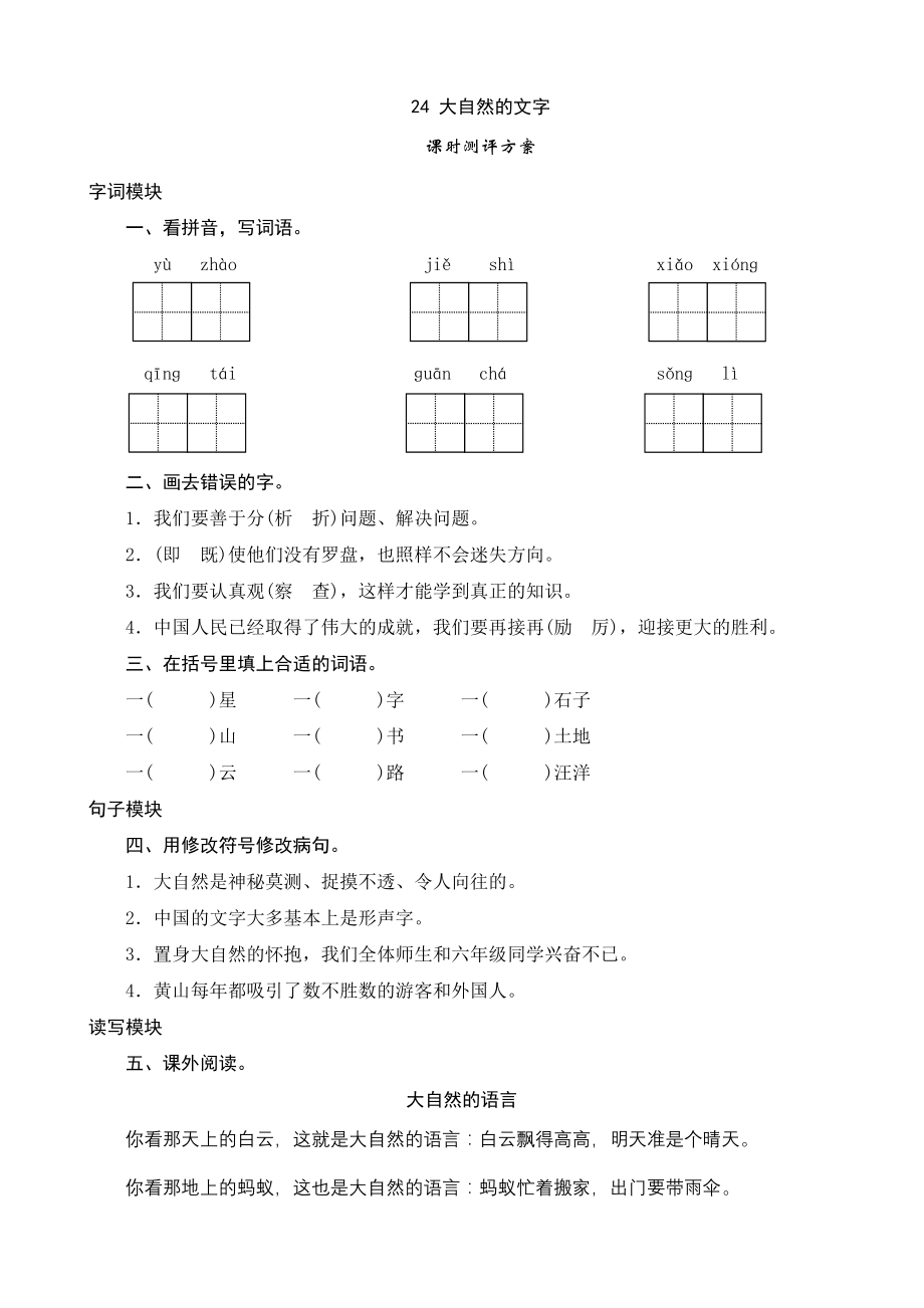 24《大自然的文字》课时测评_第1页