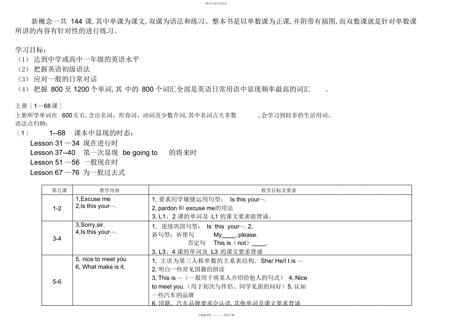 新概念第一册每一课重点的总结教学文案_第1页