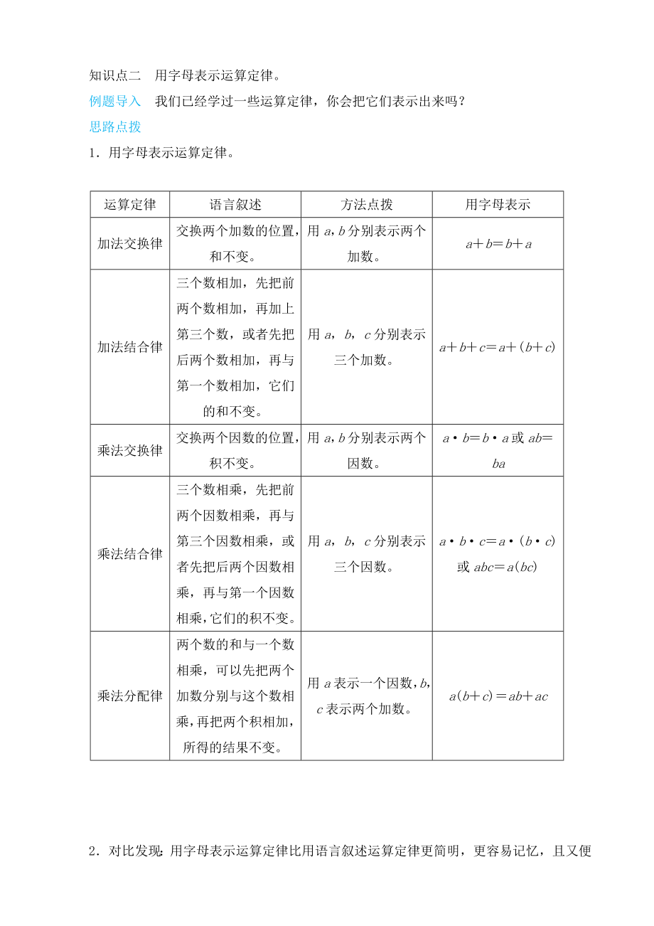 知识点二　用字母表示运算定律_第1页