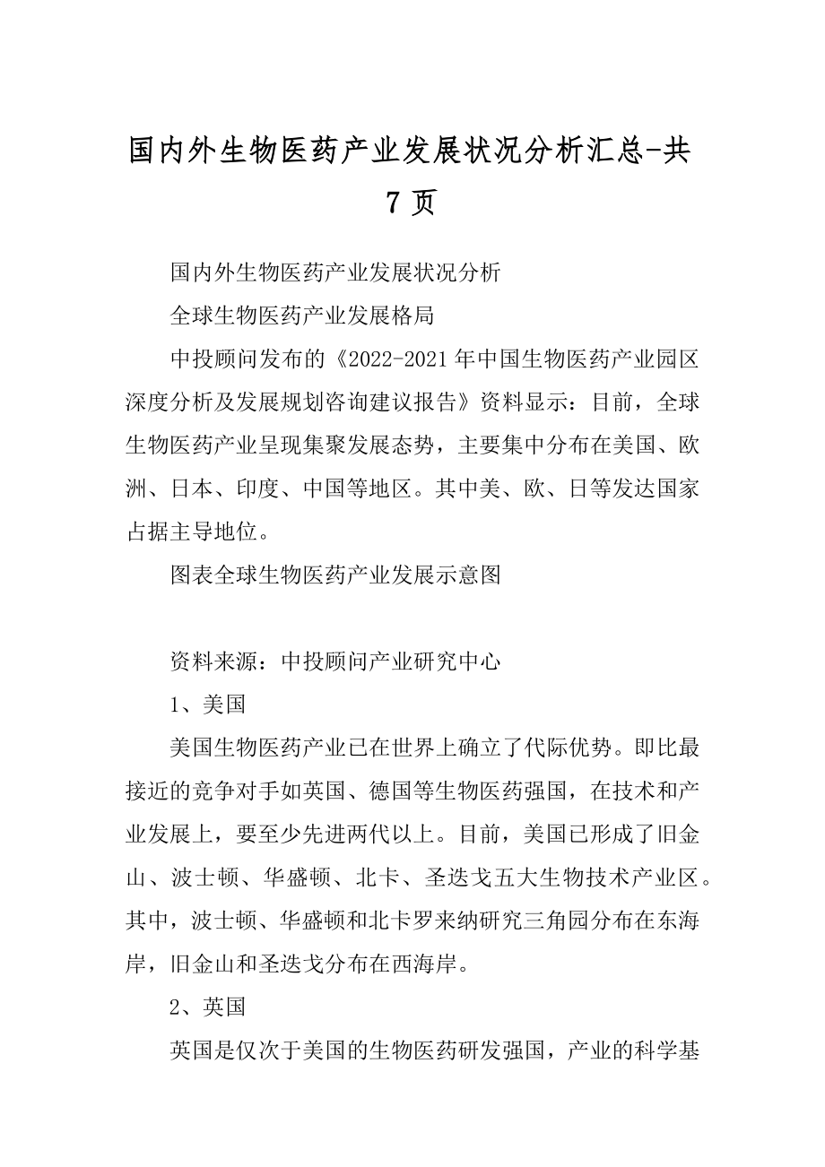国内外生物医药产业发展状况分析汇总-共7页_第1页