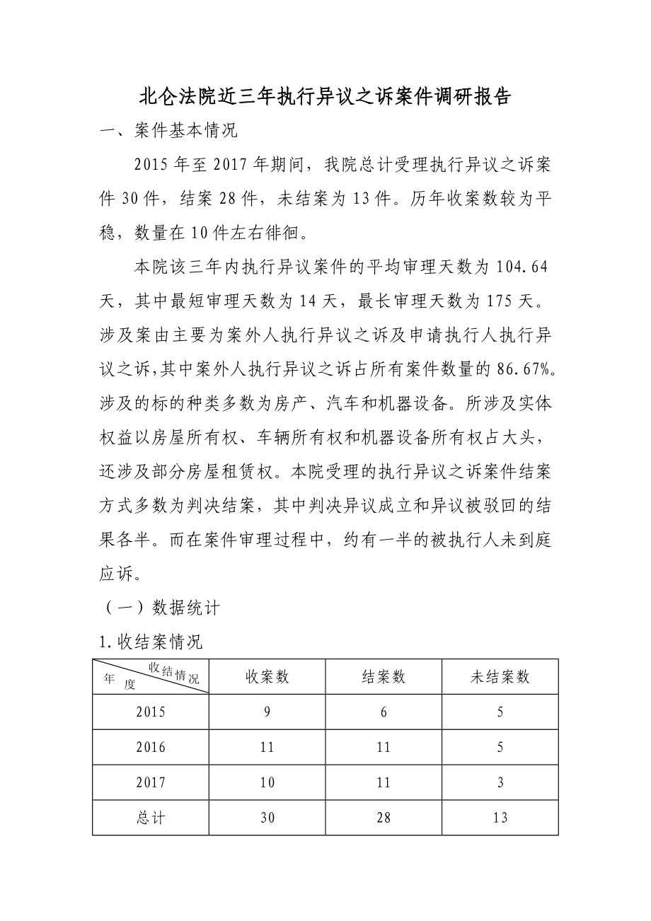 北仑法院近三年执行异议之诉案件调研报告_第1页