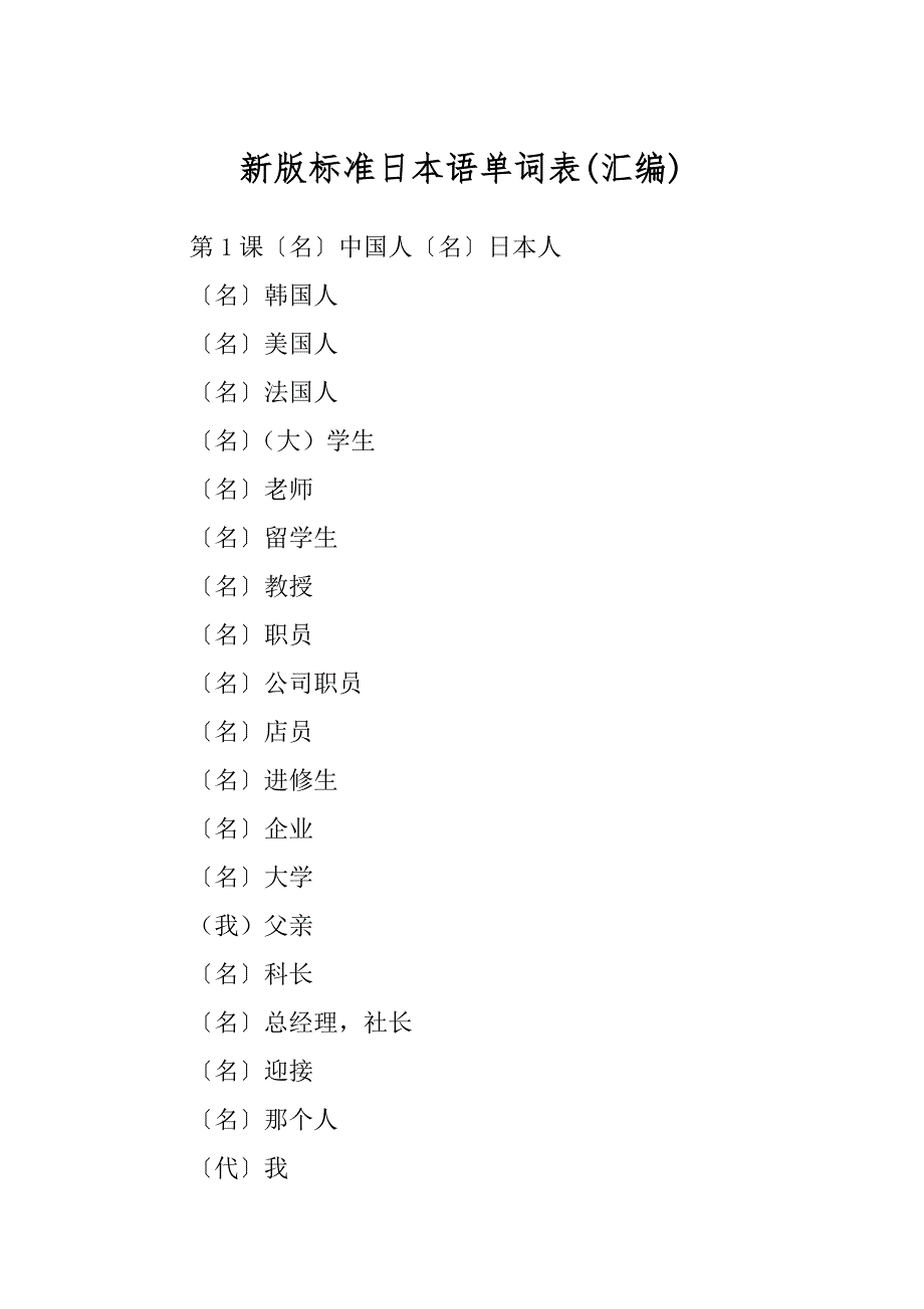 新版标准日本语单词表(汇编)_第1页