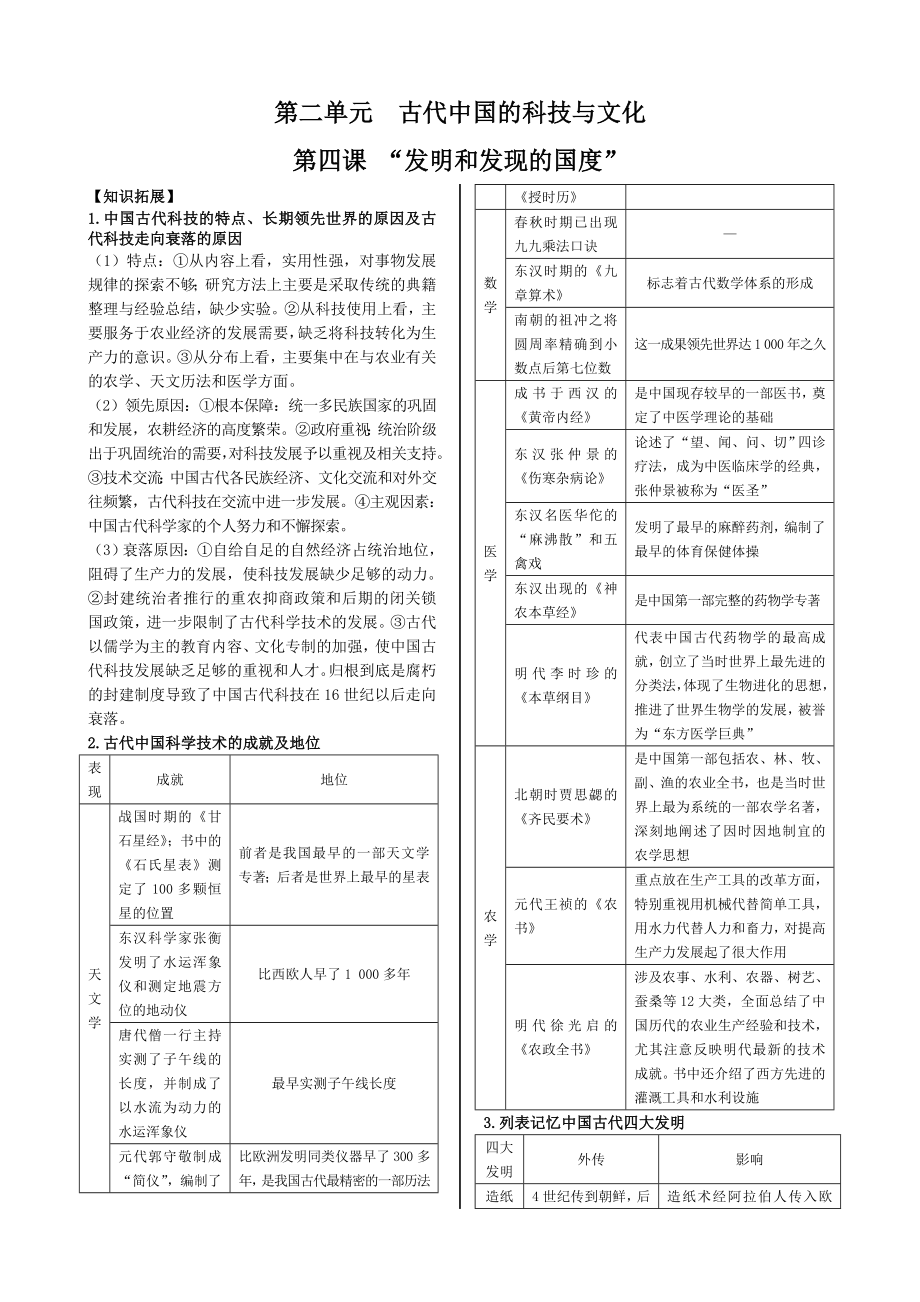 配套中学教材全解—学案版第二单元 第四课 “发明和发现的国度”（北师大版必修3）_第1页