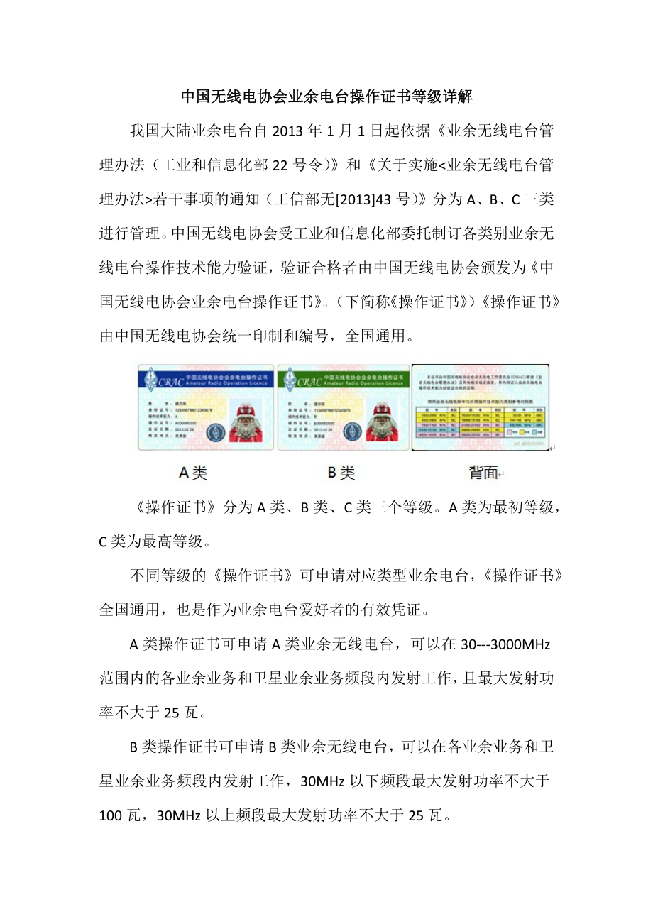 中国无线电协会业余电台操作证书等级详解_第1页