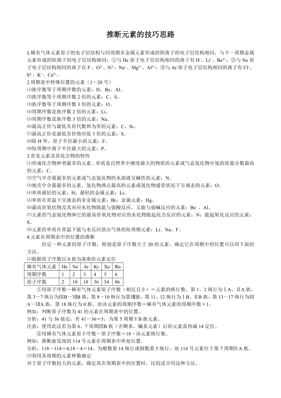 配套中学教材全解—推断元素的技巧思路（人教版必修2）_第1页