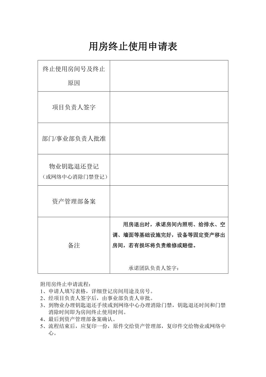 用房终止使用申请表_第1页