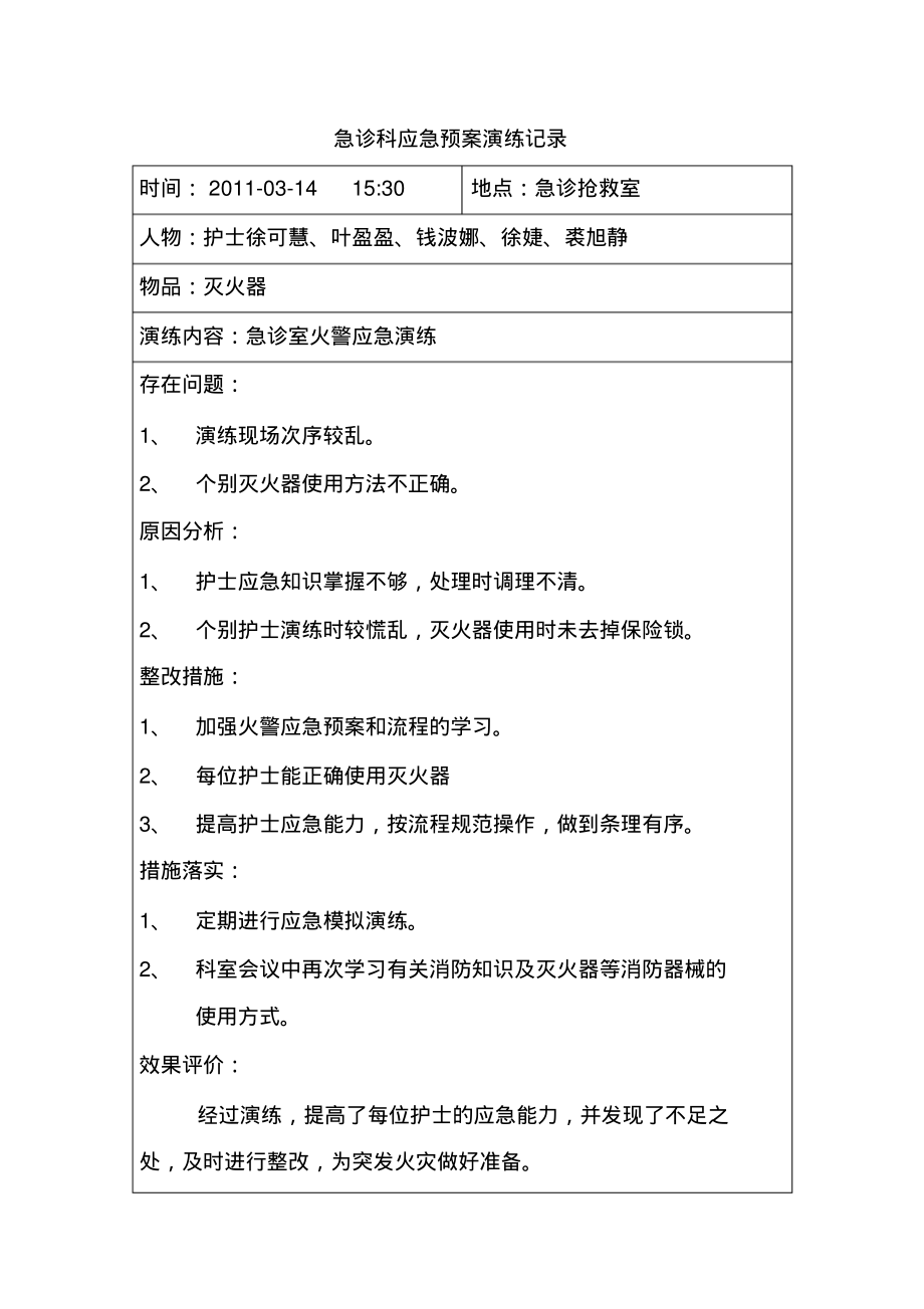急诊科应急预案演练记录参照_第1页