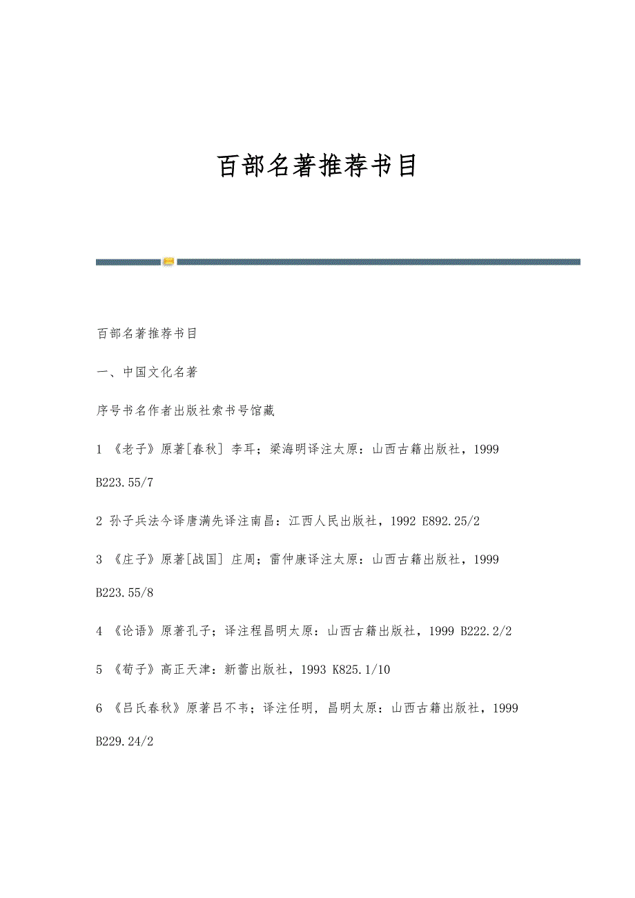 百部名著推荐书目_第1页