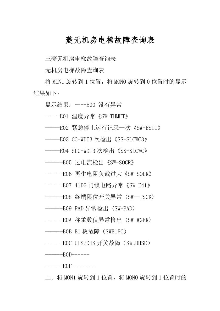 菱无机房电梯故障查询表_第1页