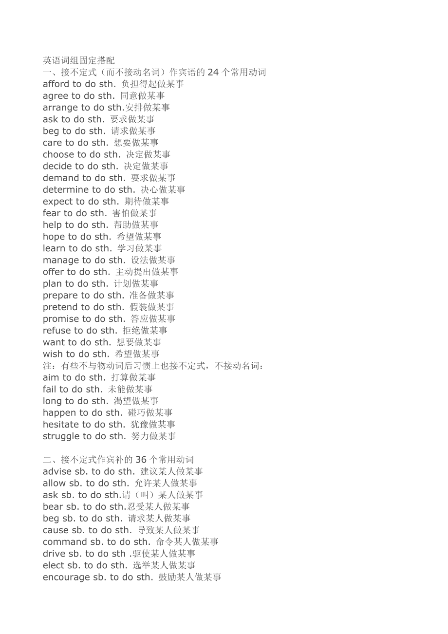 常见英语动词包括和物动词不和物动词的_固定搭配_第1页